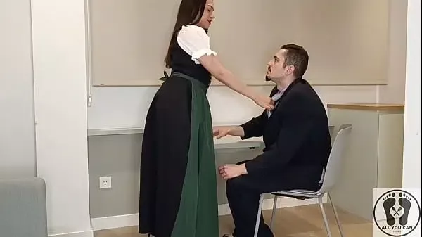 WEARING A TRADITIONAL AUSTRIAN DIRNDL SHE JERKED HIM OFF