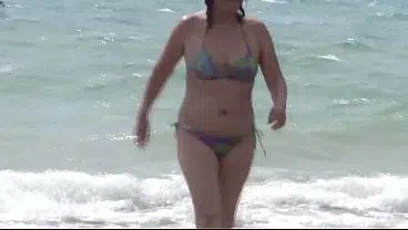 Four big orgasms on the beach and my stepson masturbates watching