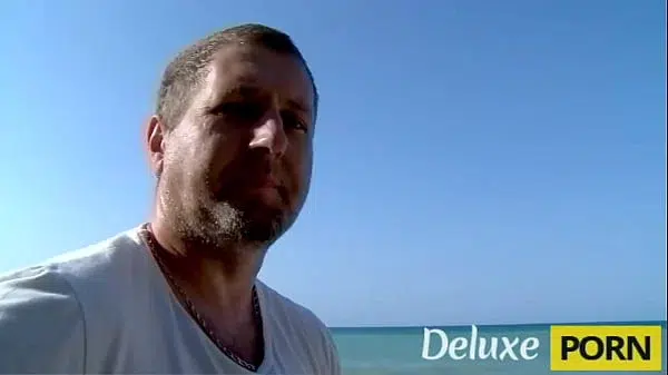 Sex hungry blonde big tits milf Debora X fucks on a beach