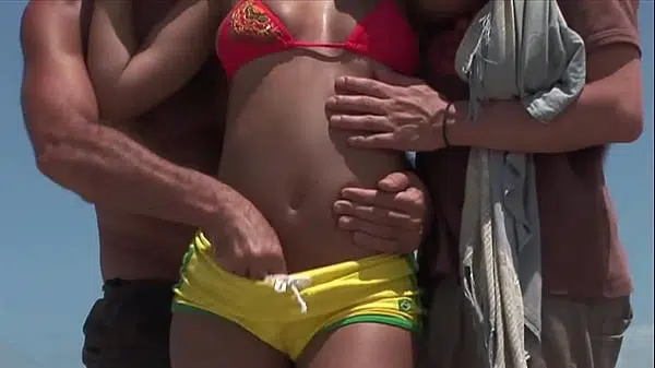 Threesome on beach with black mom