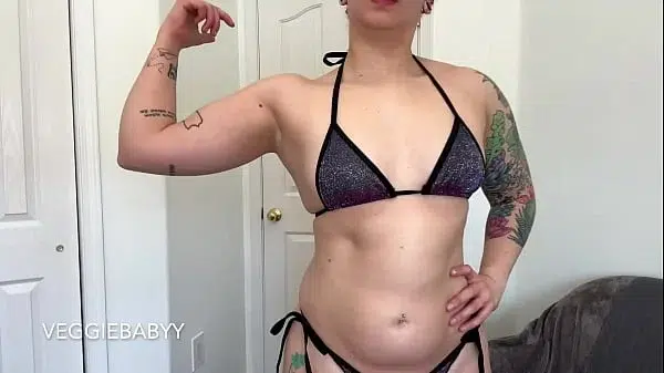 upper body bikini workout, flexing, posing, heavy panting – veggiebabyy